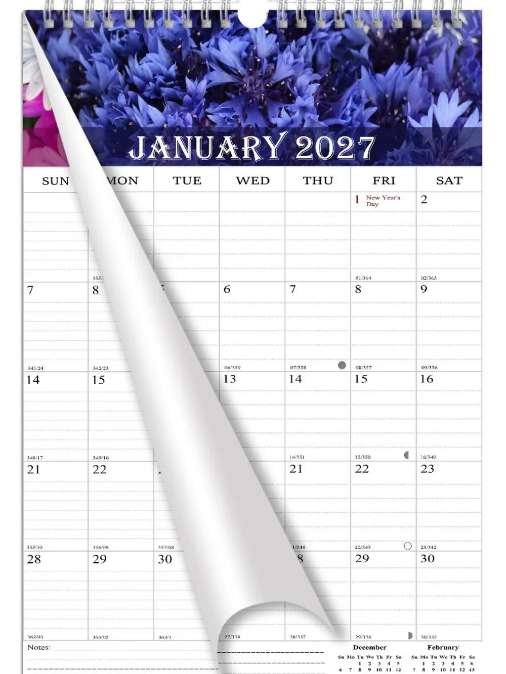 2027 Wall Calendar Spiral-bound Twin-Wire Binding - 12 Months 8.5